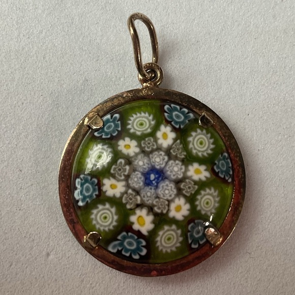 Vintage Sterling Silver Vermeil Murano Glass Circle Pendant - Picture 2 of 6